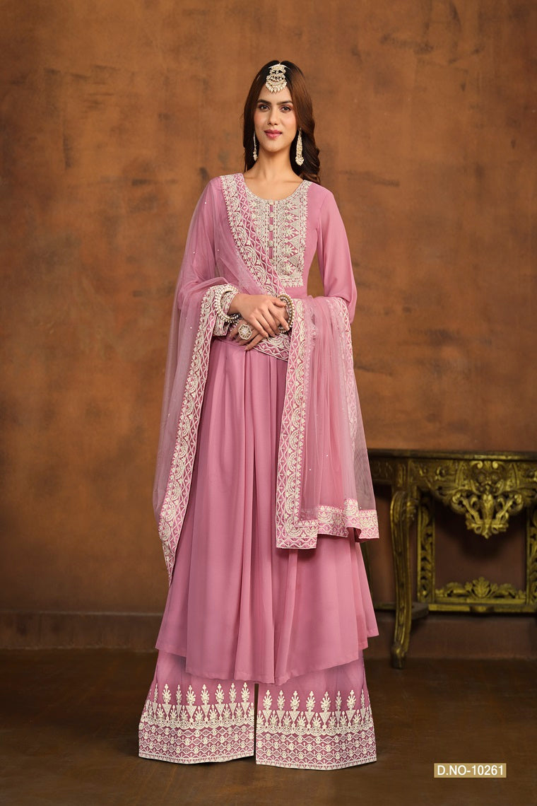 DESIGNER GEORGETTE FABRIC WITH EMBROIDERY WORK HEAVY LACE DUPPATA PLAZO KAMEEZ