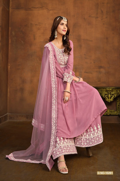 DESIGNER GEORGETTE FABRIC WITH EMBROIDERY WORK HEAVY LACE DUPPATA PLAZO KAMEEZ