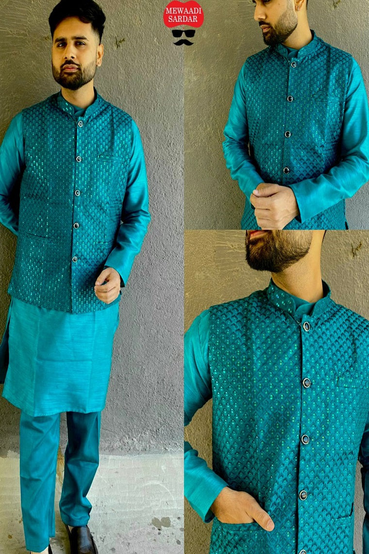 TRADITIONAL FESTIVAL WEDDING LOOK KURTA PAJAMA WITH JECKET