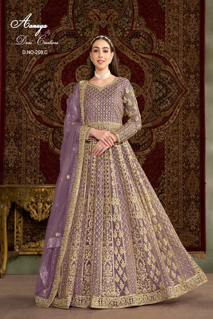 DESIGNER NET FABRIC WITH HEAVY EMBROIDERY WORK PURPLE SALWAR KAMEEZ