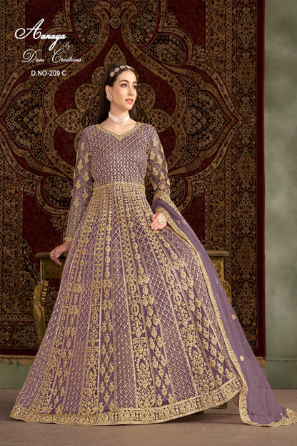 DESIGNER NET FABRIC WITH HEAVY EMBROIDERY WORK PURPLE SALWAR KAMEEZ