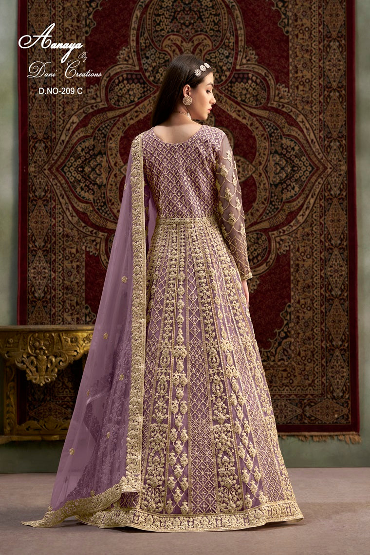 DESIGNER NET FABRIC WITH HEAVY EMBROIDERY WORK PURPLE SALWAR KAMEEZ