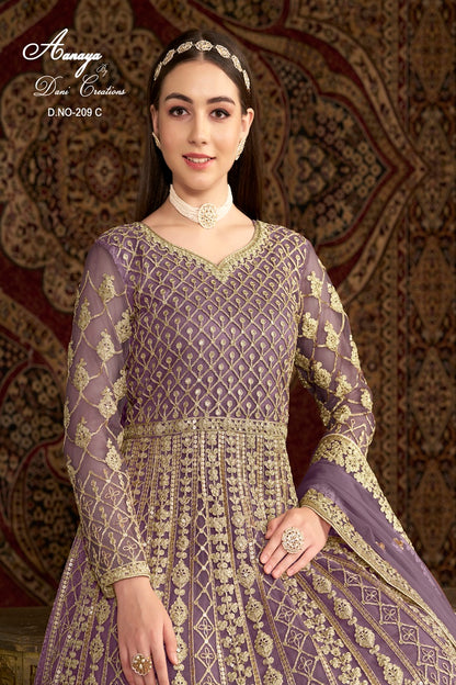 DESIGNER NET FABRIC WITH HEAVY EMBROIDERY WORK PURPLE SALWAR KAMEEZ