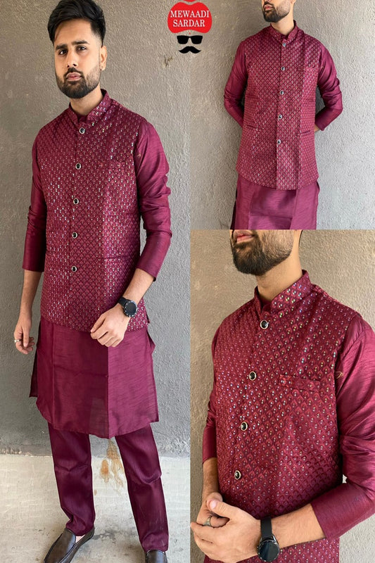 TRADITIONAL FESTIVAL WEDDING LOOK KURTA PAJAMA WITH JECKET