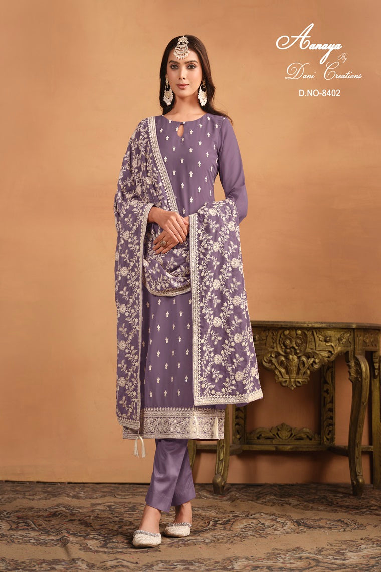 DESIGNER GEORGETTE FABRIC WITH EMBROIDERY WORK PURPLE PAKISTANI SUIT