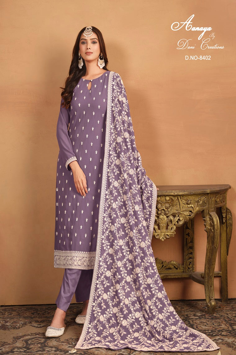 DESIGNER GEORGETTE FABRIC WITH EMBROIDERY WORK PURPLE PAKISTANI SUIT