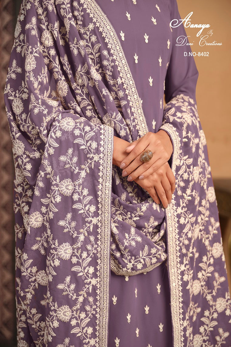 DESIGNER GEORGETTE FABRIC WITH EMBROIDERY WORK PURPLE PAKISTANI SUIT