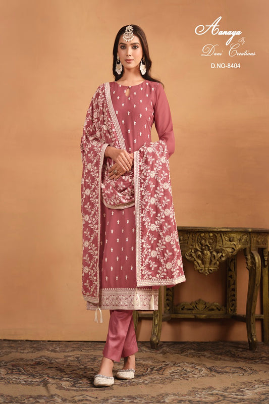 DESIGNER GEORGETTE FABRIC WITH EMBROIDERY WORK PURPLE PAKISTANI SUIT