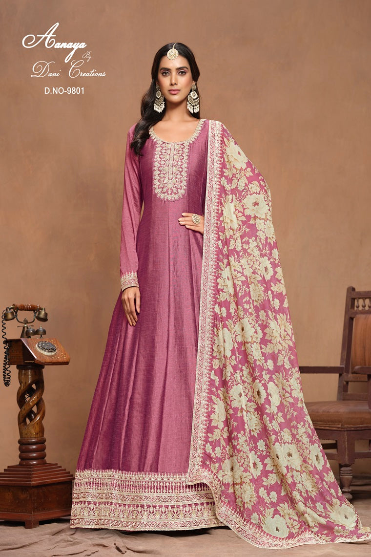 DESIGNER ART SILK FABRIC WITH HEAVY EMBROIDERY WORK ORGANZA PRINT DUPPATA SALWAR KAMEEZ