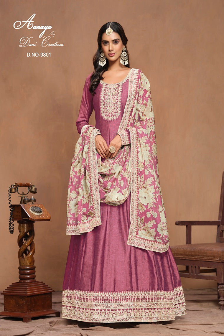 DESIGNER ART SILK FABRIC WITH HEAVY EMBROIDERY WORK ORGANZA PRINT DUPPATA SALWAR KAMEEZ