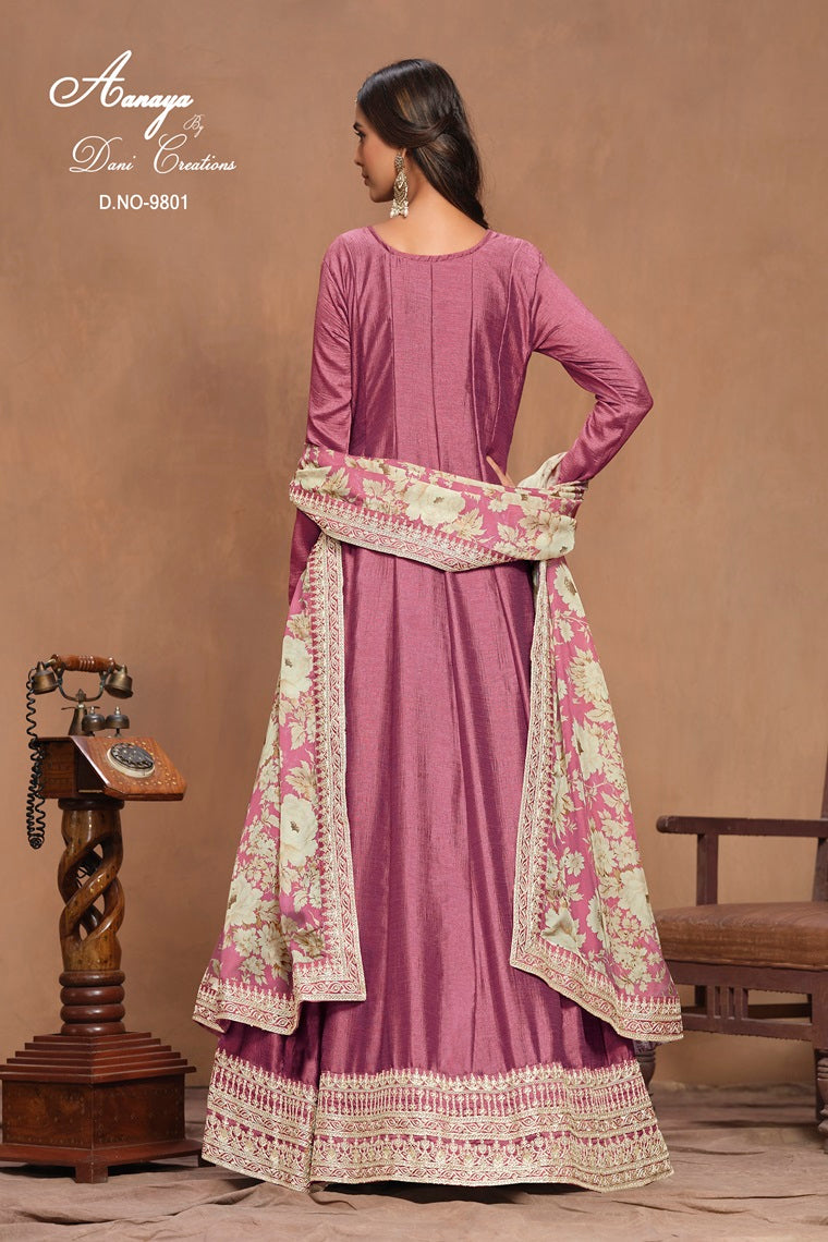 DESIGNER ART SILK FABRIC WITH HEAVY EMBROIDERY WORK ORGANZA PRINT DUPPATA SALWAR KAMEEZ