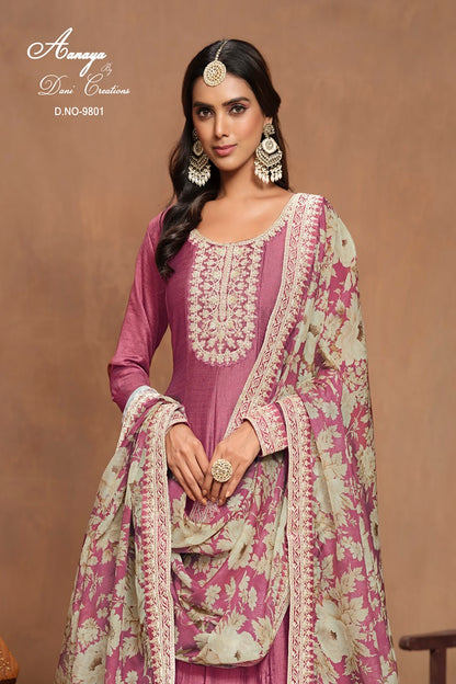 DESIGNER ART SILK FABRIC WITH HEAVY EMBROIDERY WORK ORGANZA PRINT DUPPATA SALWAR KAMEEZ