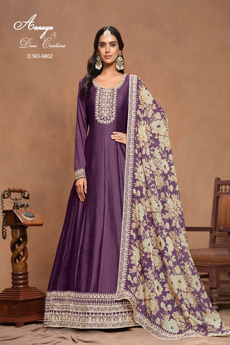 DESIGNER ART SILK WITH HEAVY EMBROIDERY WORK ORGANZA PRINT DUPPATA SALWAR KAMEEZ