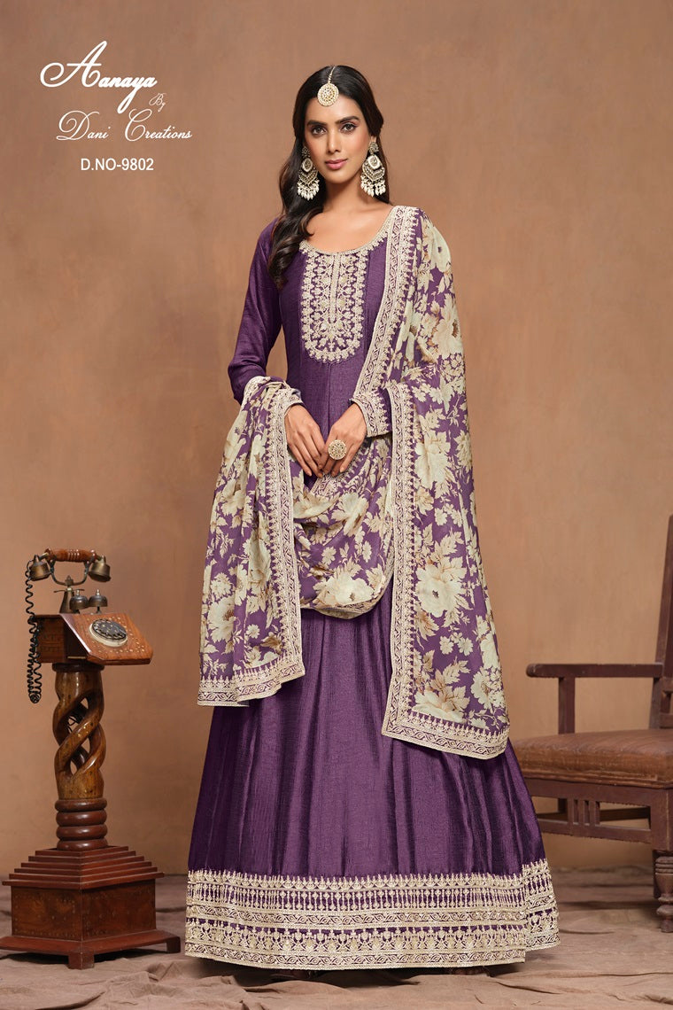 DESIGNER ART SILK WITH HEAVY EMBROIDERY WORK ORGANZA PRINT DUPPATA SALWAR KAMEEZ