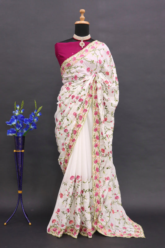 DESIGNER GEORGETTE EMBROIDERY STONE WORK SAREE