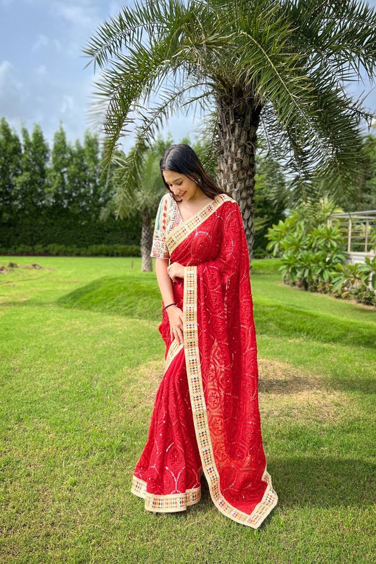 DESIGNER GEORGETTE EMBROIDERY LUCKNOW WEDDING SAREE