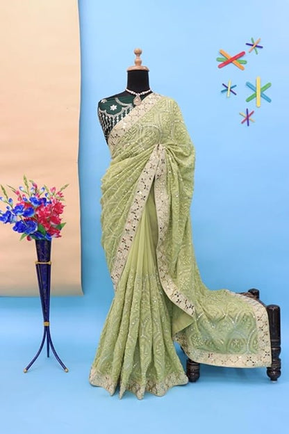 DESIGNER GEORGETTE EMBROIDERY LUCKNOW CHIKANKARI SAREE