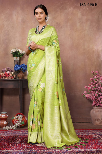 PURE KADI CREAP GEORGETTE JAQURAD HAVY MEENAKARI WEVEING SILK GEORGETTE RICH PALLU  BORDER PARROT SAREE