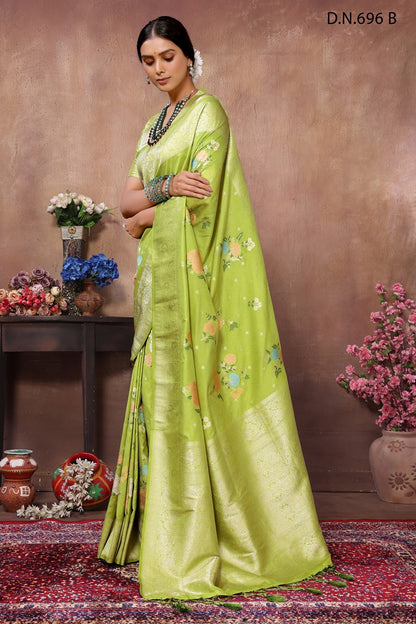 PURE KADI CREAP GEORGETTE JAQURAD HAVY MEENAKARI WEVEING SILK GEORGETTE RICH PALLU  BORDER PARROT SAREE