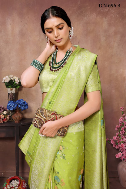 PURE KADI CREAP GEORGETTE JAQURAD HAVY MEENAKARI WEVEING SILK GEORGETTE RICH PALLU  BORDER PARROT SAREE