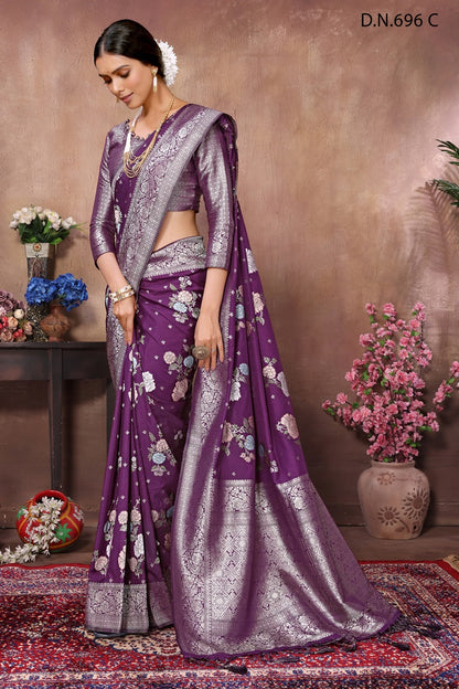 PURE KADI CREAP GEORGETTE JAQURAD HAVY MEENAKARI WEVEING SILK GEORGETTE RICH PALLU  BORDER PURPLE COLOR  SAREE