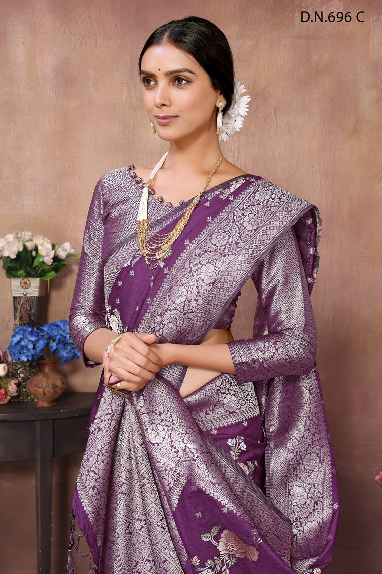 PURE KADI CREAP GEORGETTE JAQURAD HAVY MEENAKARI WEVEING SILK GEORGETTE RICH PALLU  BORDER PURPLE COLOR  SAREE