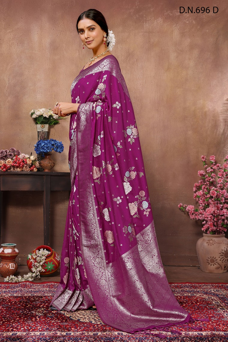 PURE KADI CREAP GEORGETTE JAQURAD HAVY MEENAKARI WEVEING SILK GEORGETTE RICH PALLU  BORDER WINE COLOR SAREE