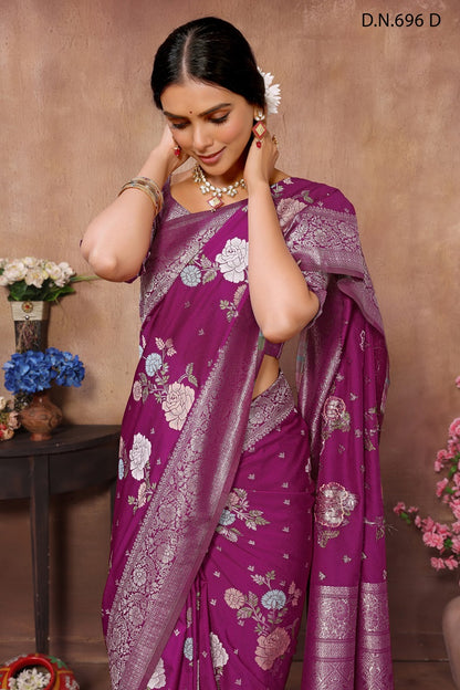 PURE KADI CREAP GEORGETTE JAQURAD HAVY MEENAKARI WEVEING SILK GEORGETTE RICH PALLU  BORDER WINE COLOR SAREE