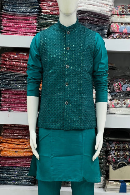 TRADITIONAL FESTIVAL WEDDING LOOK KURTA PAJAMA WITH JECKET