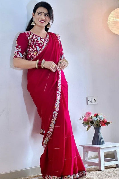 BOLLYWOOD  SILK EMBROIDERY WORK FESTIVAL SAREE