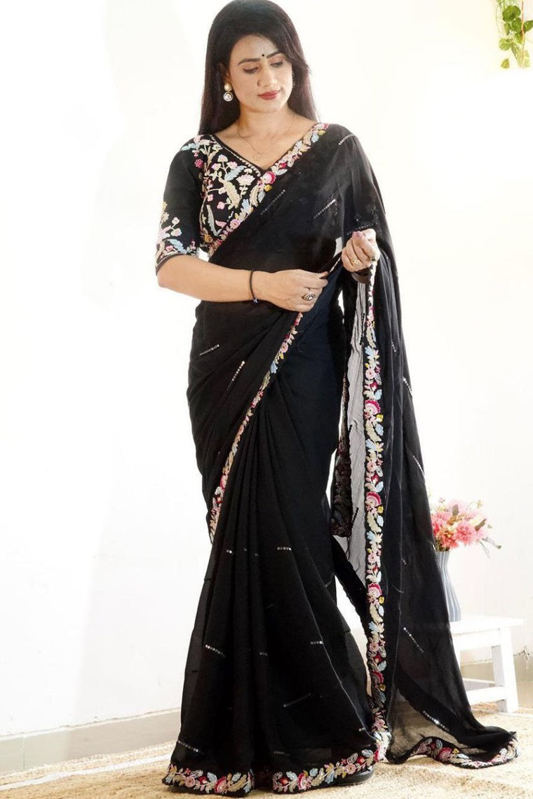 BOLLYWOOD  SILK EMBROIDERY WORK FESTIVAL SAREE