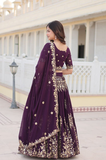 LAMOUNT TRENDING WINE EMBROIDERED FULLY FLAIRED GEORGETTE LEHENGA CHOLI