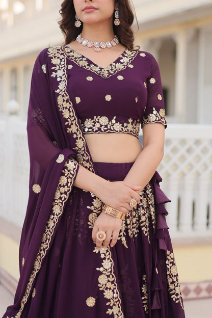 LAMOUNT TRENDING WINE EMBROIDERED FULLY FLAIRED GEORGETTE LEHENGA CHOLI