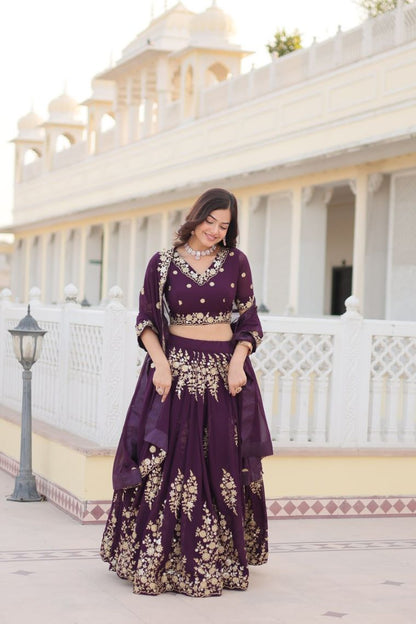 LAMOUNT TRENDING WINE EMBROIDERED FULLY FLAIRED GEORGETTE LEHENGA CHOLI