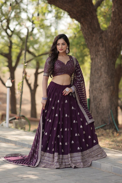 DESIGNER LEHENGA COLLECTION WITH FAUX BLOOMING WITH SEQUINS AND THREAD EMBROIDERED WORK LEHENGA CHOLI