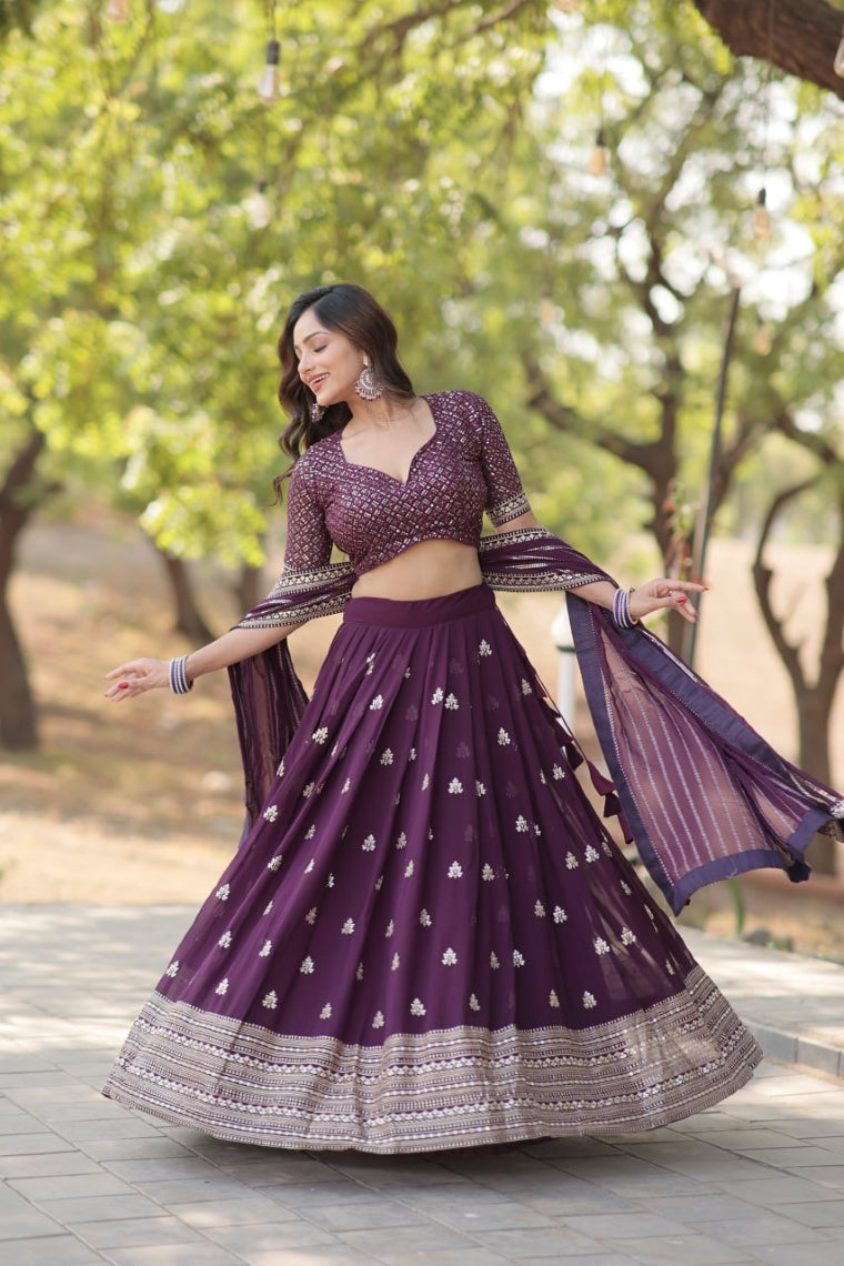 DESIGNER LEHENGA COLLECTION WITH FAUX BLOOMING WITH SEQUINS AND THREAD EMBROIDERED WORK LEHENGA CHOLI