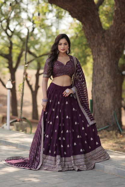 DESIGNER LEHENGA COLLECTION WITH FAUX BLOOMING WITH SEQUINS AND THREAD EMBROIDERED WORK LEHENGA CHOLI